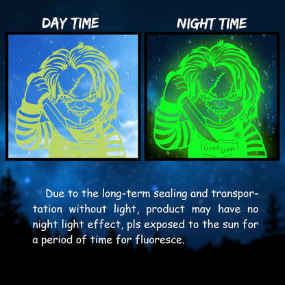 Eartim Halloween Glow In Dark Window Clings - 6Pcs Scary Classic Movie Characters Glowing Decals Seamless Green Luminous Stickers for Halloween Party Decoration Haunted House Window Glass Mirror Decor