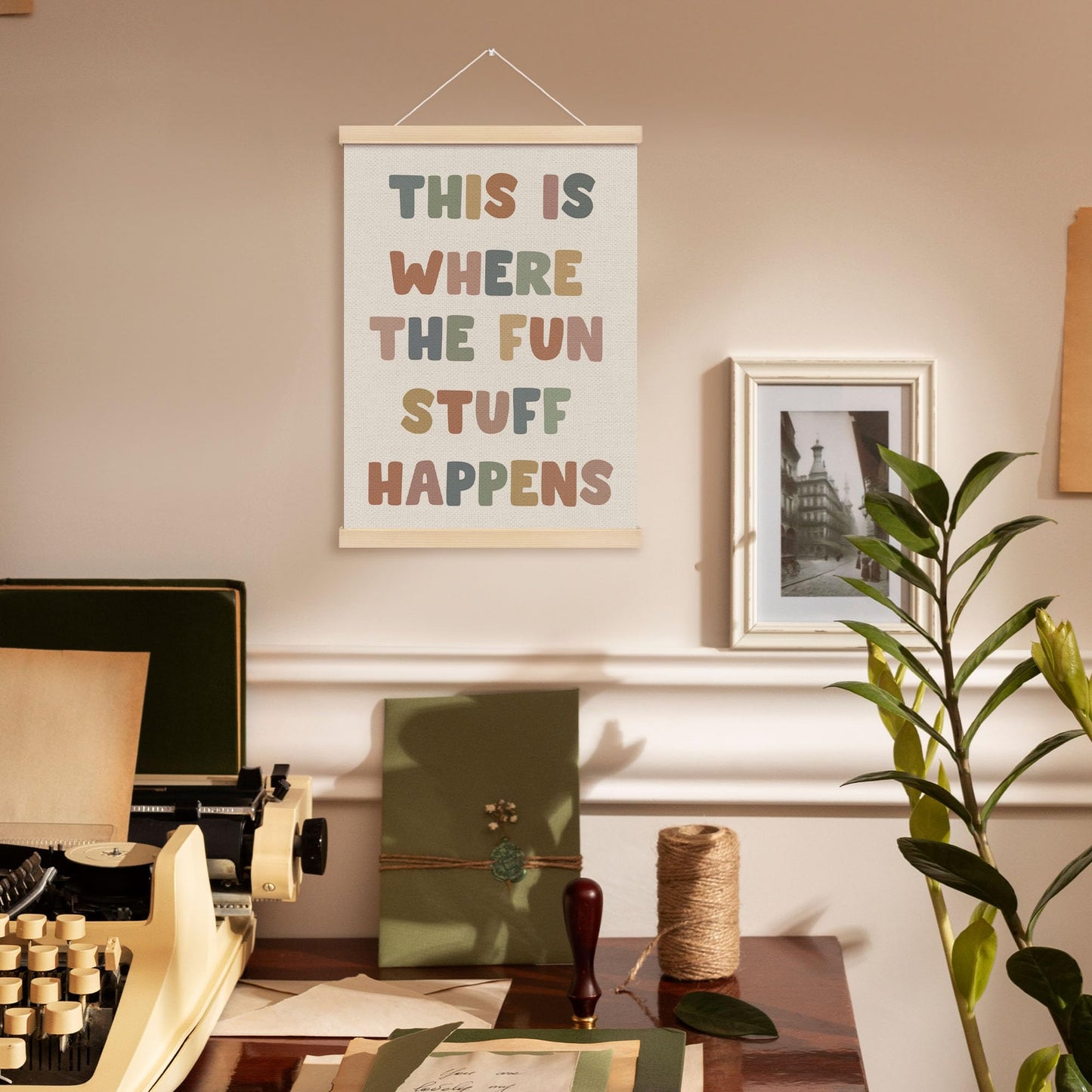 MOTERMATE Boho Inspirational Poster Hanger Frame, Affirmations Wall Hanging Decor Art Framed for Classroom Kids Room Bedroom, This Is Where The Fun Stuff Happens Wall Poster Prints, 12x16 Inch