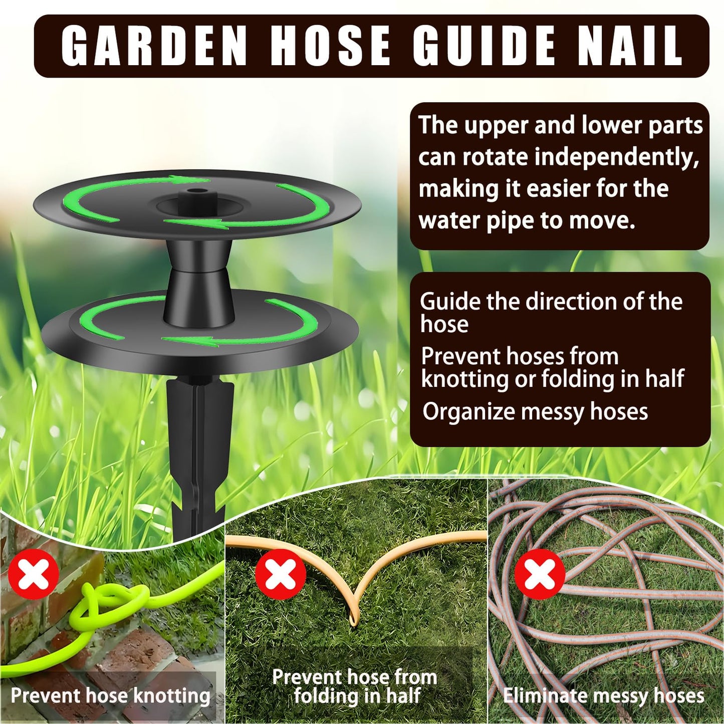 6PCS Metal Garden Hose Guide Spike, Hose Guides for Garden Heavy Duty, Cast Iron Garden Hose Guides for Outside, Rustproof Coated Hose Guide Stakes for Lawn & Yard, Plant & Flower Bed Protection