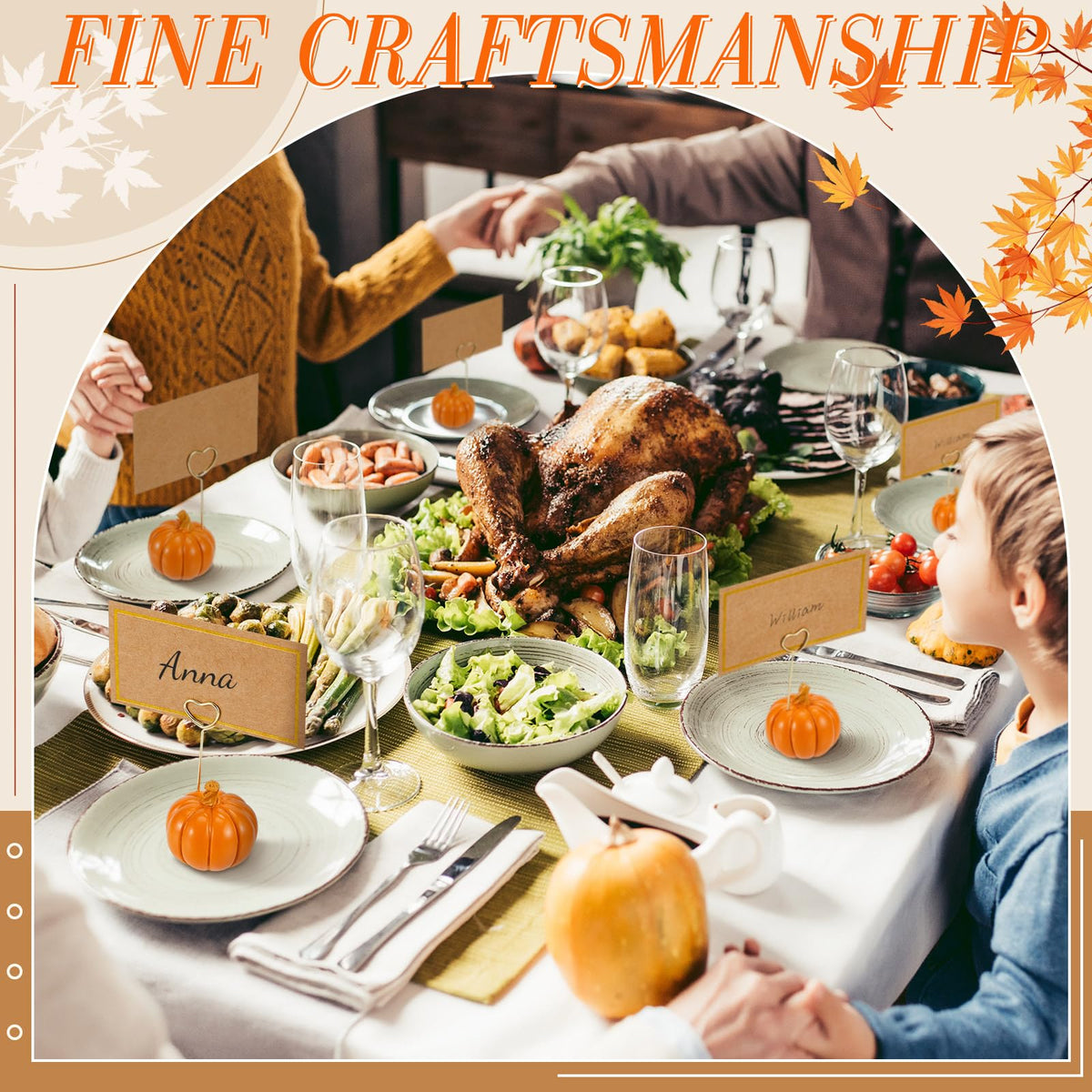 Qeeenar 40 Pcs Thanksgiving Pumpkin Decorations Pumpkin Place Card Holders with Fall Cards for Table Setting Wedding Table Decor Mini Pumpkins Tables Number Holder (Orange)