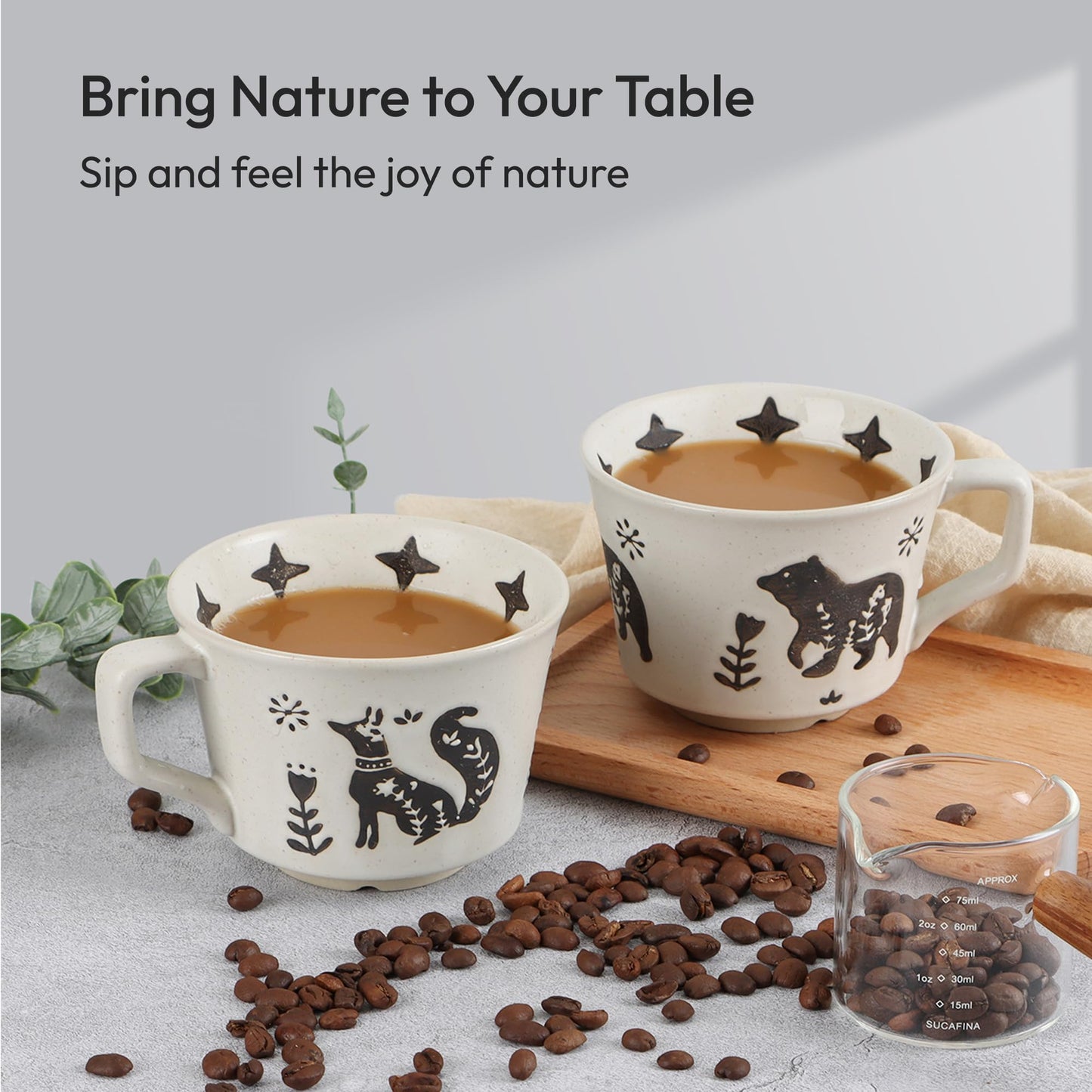 LINVIA Ceramic Coffee Mug, 11 oz Small Novelty Unique Teacup with Handle, Stoneware Cup for Tea Mocha Latte Cappuccino (Fox)