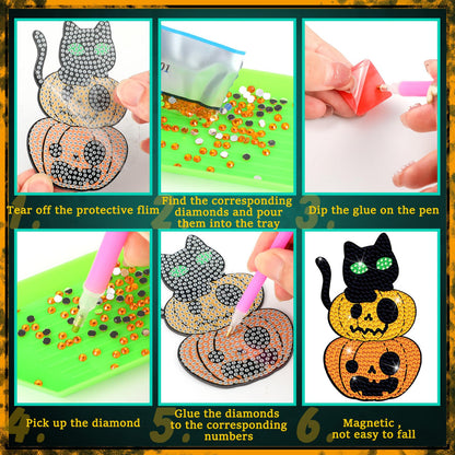Zonon 20 Pcs Halloween Diamond Painting Refrigerator Magnets Diamond Art Kits Fridge Magnets Sticker for Fridge Whiteboards Car Mailbox Decor Halloween DIY Craft