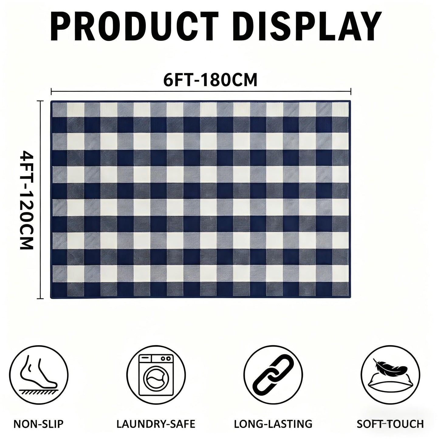 MUBIN Cotton Buffalo Plaid Rug, 4' x 6' Navy Blue White Outdoor Rug Decorative Mat, Washable Large Doormat Hand-Woven Foldable Area Rug for Outdoor Patio Indoor Living Room Dining Room Kitchen