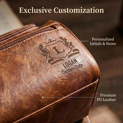VBAIFAyy Personalized Leather Toiletry Bag for Men, Custom Engraved Hanging Dopp Kit with Name, Waterproof Travel Shaving Organizer, Durable Multi-Pocket Gift for Dad Husband Uncle Groomsmen Christmas