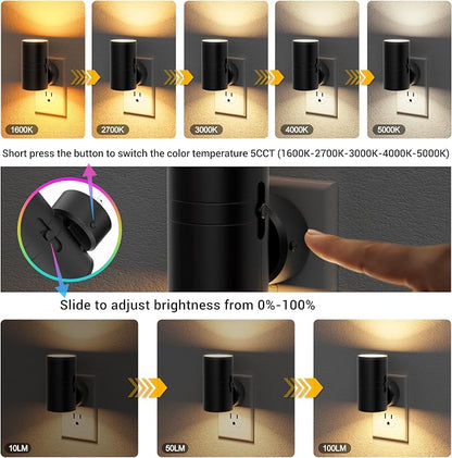 JandCase LED Night Light, Night Lights Plug into Wall with Dusk to Dawn Sensor, 5 Color Temperatures, Rotating Plug, Dimmable Nightlights, Adjustable Brightness for Bedroom Bathroom Hallway, 4 Pack