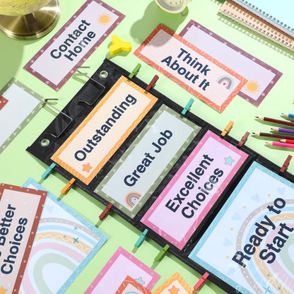 Pasimy 59 Pcs Student Behavior Clip Chart for Classroom Management Kids Track Reward Incentive Behavior Pocket Chart Boho Bulletin Board Teacher Supplies for School Office(Classic)