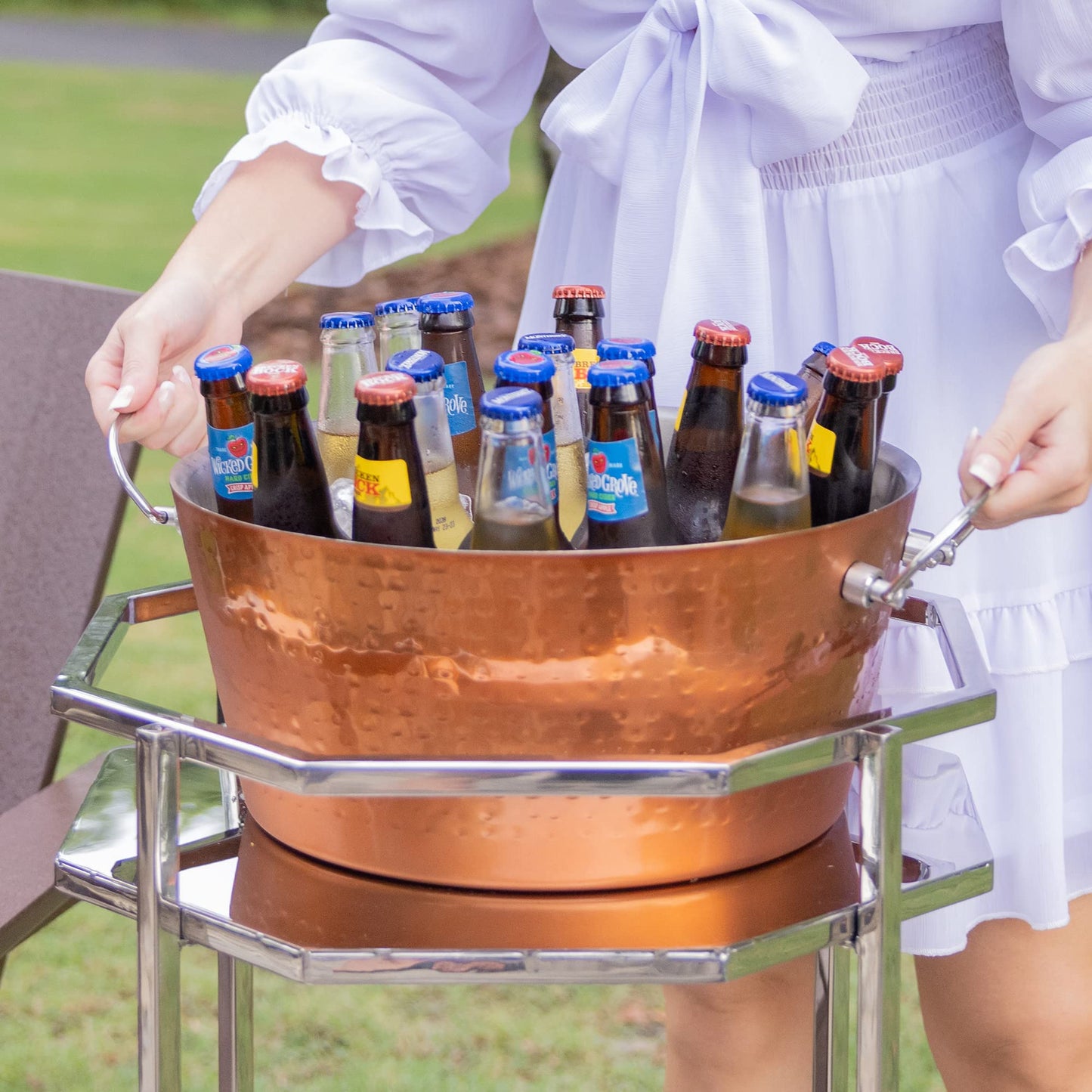 BREKX Insulated Rose Copper Double Walled Ice Bucket for Parties, Anchored Wine Bucket/Large Ice Bucket with Handles, Drink Cooler for Parties, 12 Quarts (3 Gallon)