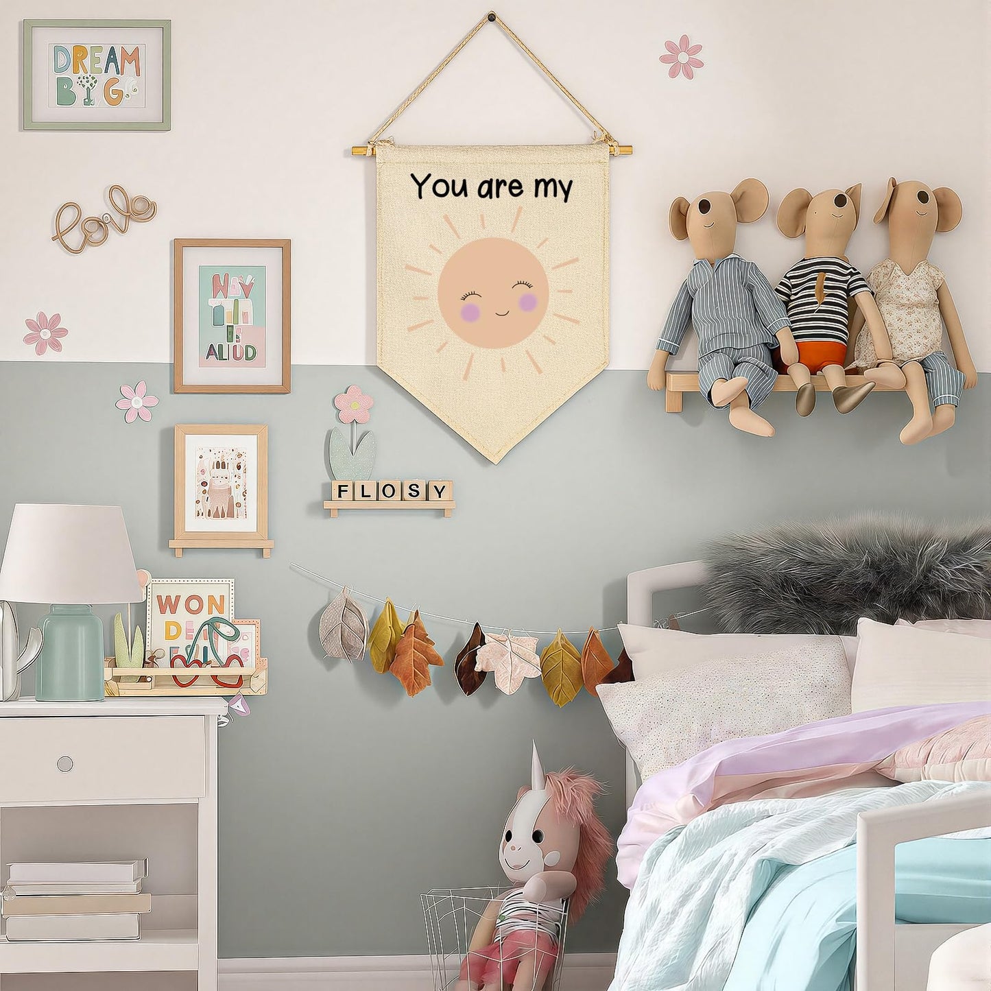 You are My Sunshine-Canvas Hanging Pennant Flag Banner Wall Sign Decor Gift for Nursery Baby Kids Girl Boy Teen Bedroom Playroom-Birthday Christmas Gift