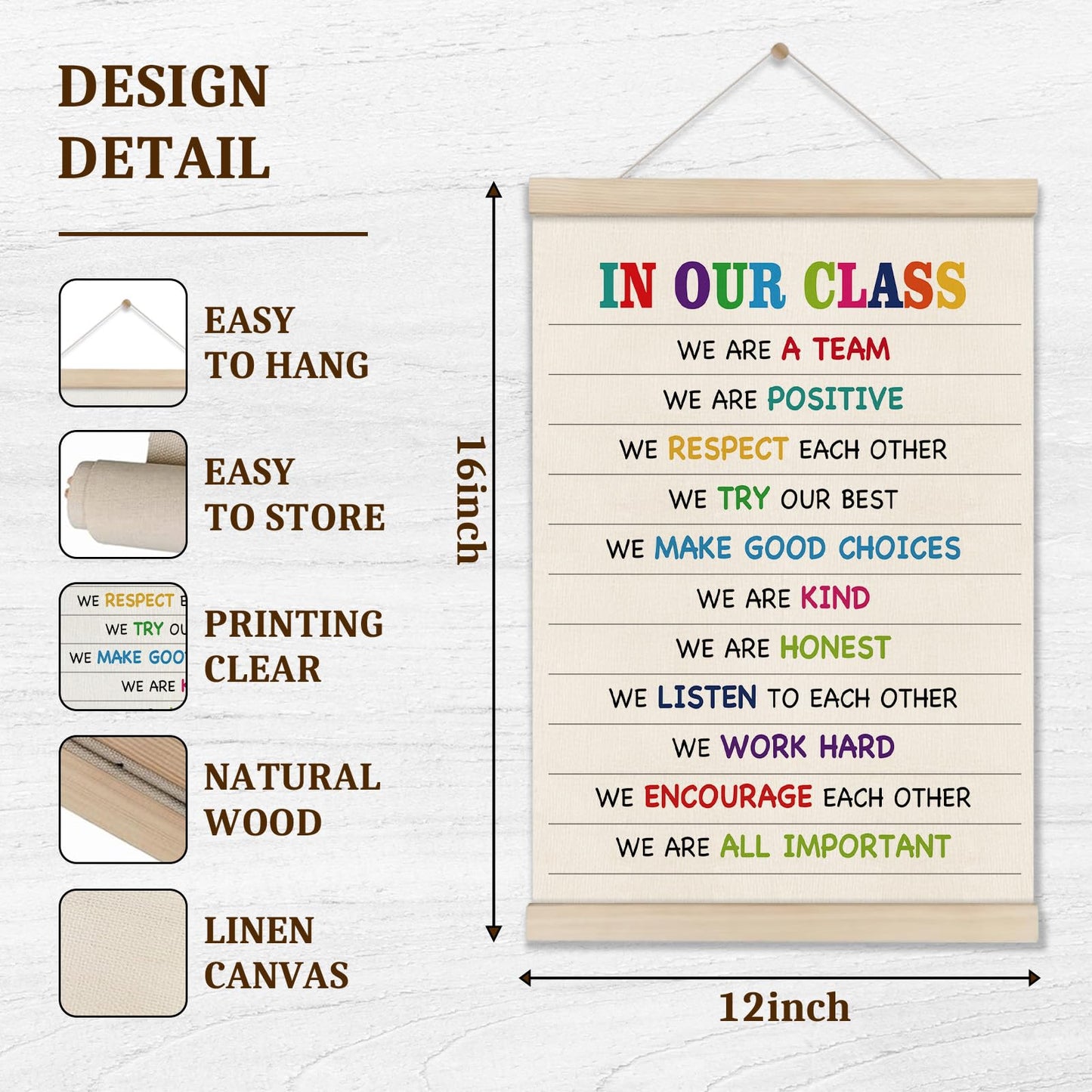 DOI-LANEE In Our Class Sign - Positive Affirmations Posters Hanger Frame, Motivational Inspirational Wall Decor for Classroom, Class Canvas Wall Art 16x12 Inch