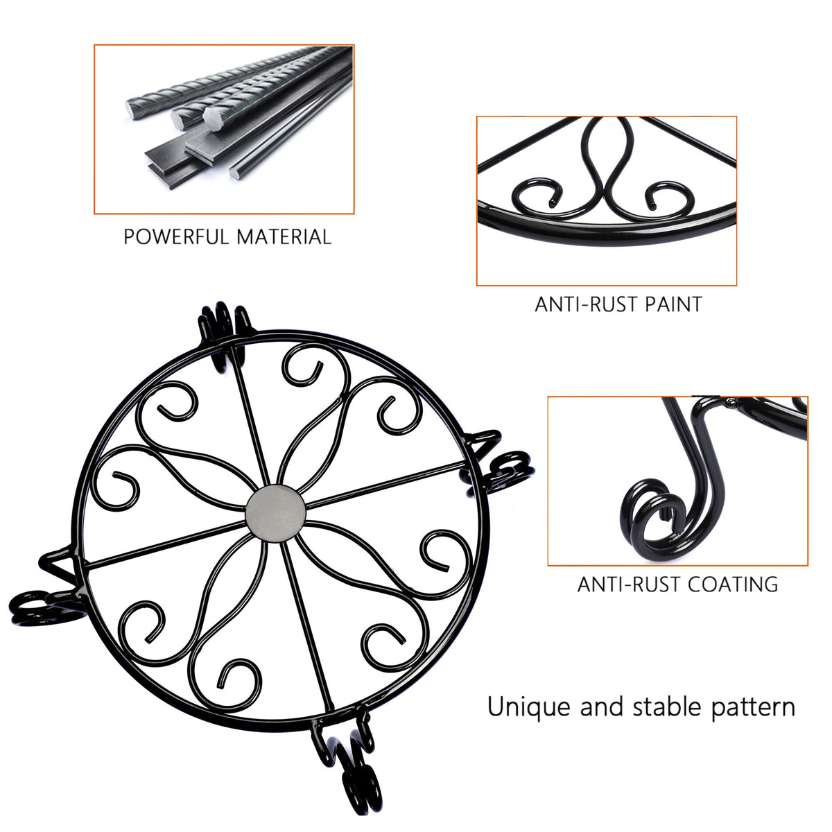 Black Plant Stand for Flower Pot Heavy Duty Potted Holder Indoor Outdoor Metal Rustproof Iron Garden Container Round Supports Rack for Planter Bronze, Pumpkin Stand Outdoor