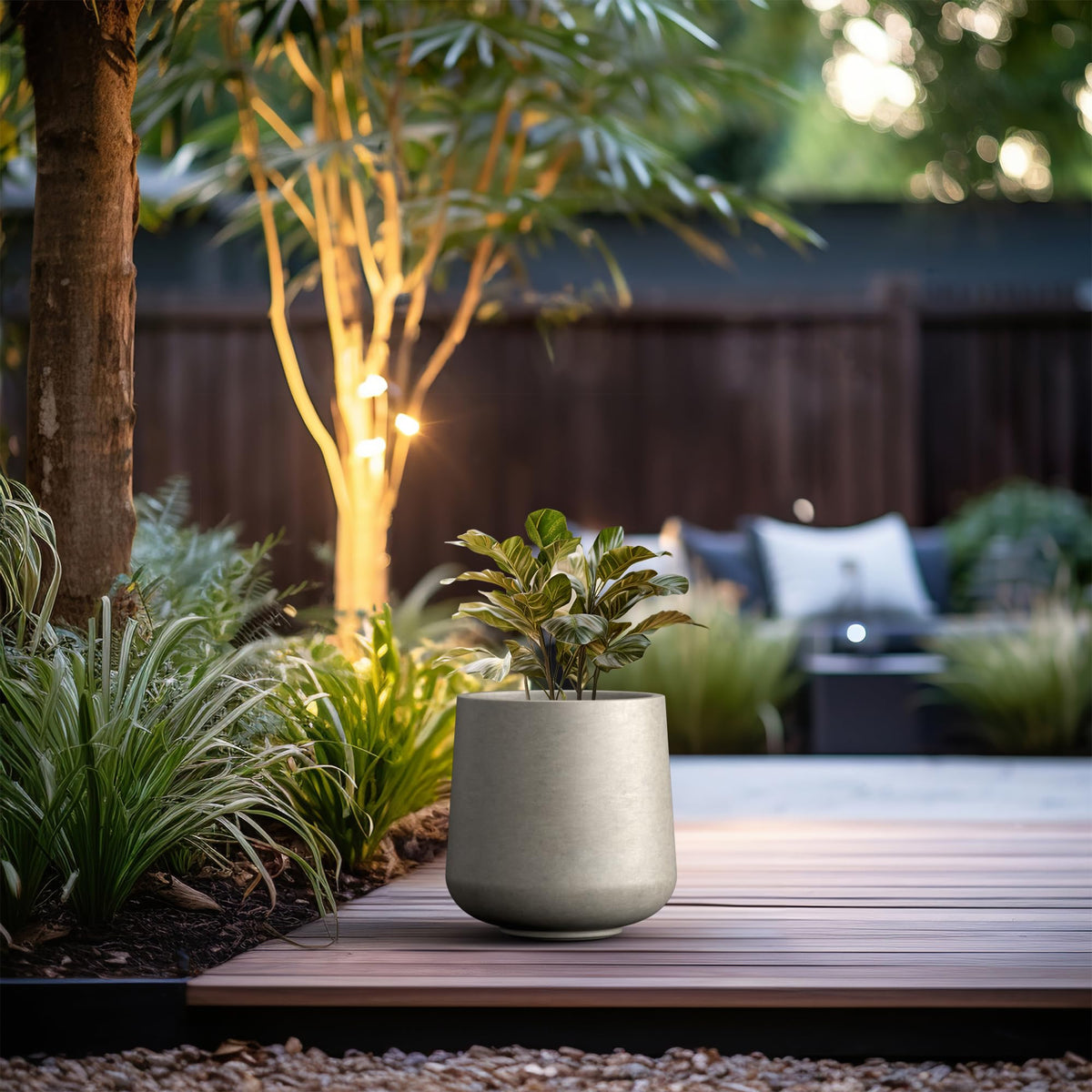 Kante 11.6" Dia Round Concrete Planter, Outdoor Indoor Large Plant Pots Containers with Drainage Hole and Rubber Plug for Home Garden Patio, Weathered Concrete