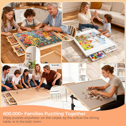 ALL4JIG 1500 Piece Rotating Puzzle Board with 4 Drawer 24.92"x33.58"Portable Wooden Jigsaw Puzzle Table for Adults,Lazy Susan Spinning Puzzle Boards Birthday Gift for mom,Surface for Lego Building