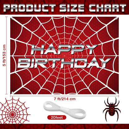 HunnmingRe 7 x 5 ft Happy Birthday Spider Web Backdrop Party Decoration Supplies Theme Banner Backdrop Decor for Birthday Party Photography Background Photo Props