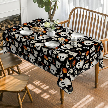 Horaldaily Halloween Tablecloth 60×104 Inch Rectangular, Black Ghost Pumpkin Candy Washable Seasonal Table Cover for Party Picnic Dinner Decor