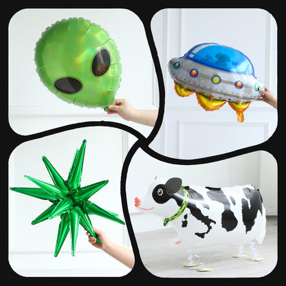 Enanal 154pcs Alien Balloon Arch Kit - Green Black Silver Latex Balloons with Alien/UFO/Cow/Burst Foil Balloons for Alien Decorations, Space Birthday, Trunk or Treat Car Decor