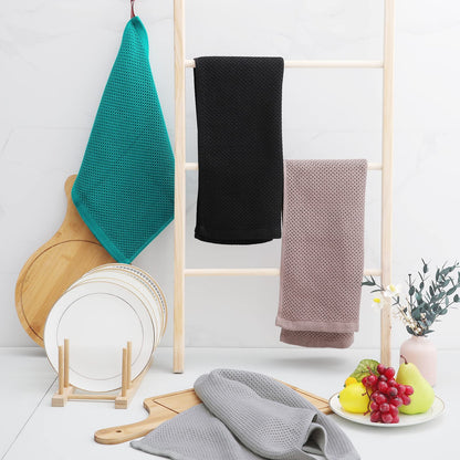 Homaxy 100% Cotton Waffle Weave Kitchen Towels, 3-Pack Ultra Soft Absorbent Dish Towels, Quick Drying Cleaning Towels, 13 x 28 Inches, Black