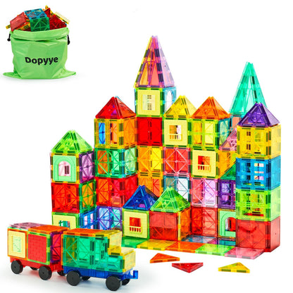 Dopyye 132 PCS Magnetic Tiles Building Blocks with 2 Cars, STEM Educational Construction Montessori Toys for Kids Ages 3 4 5 6 7 8 9, Magnet Building Set Gift for Boys Girls