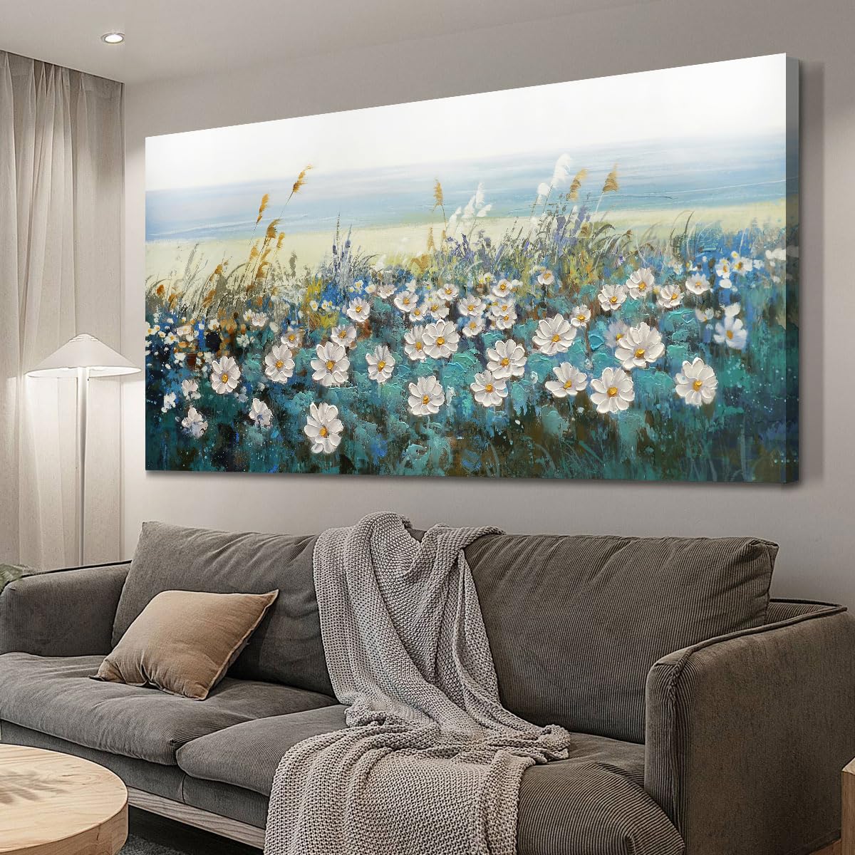 Arjun Tree Wall Art Canvas for Living Room Blue Tree of Life Nature Teal Abstract Textured Painting Picture Modern Panoramic Landscape Artwork Framed Bedroom Home Office Decor, Large Size 40"x20"