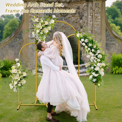 YAYOYA Metal Arch Backdrop Stand, Set of 3 (6/6.6/7.2 ft) Wedding Arched Frame with 12 Ground Nails, Stable Arched Background Stand for Wedding, Baby Shower, Birthday Party, Photography, Gold