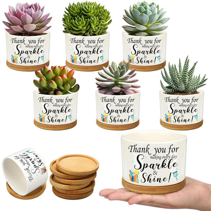 6 Set Social Worker Gift for Christmas Ceramic Succulent Planter Pot Employee Appreciation Gift for Team Coworker Xmas Housewarming Gifts Women Office Staff Teacher Nurse Hospital Housekeeper