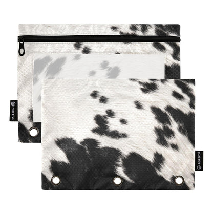Coikll Cow Skin Print Pencil Pouch Fits Standard 3-Ring Binders, Zipper Binder Pencil Bag with Clear Window for Class Office 2 Pack