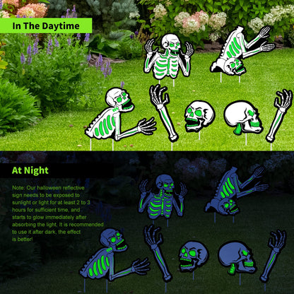 Capoda 5 Pieces Halloween Yard Signs Outdoor Decorations Fluorescent Halloween Skeleton Garden Sign with Stakes Reflective Skeleton Lawn Stake for Garden Lawn Yard Decor Supplies