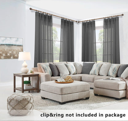 Charcoal Grey Linen Look Sheer Curtains 63 Inch Length for Kitchen 2 Pack Rod Pocket Breathable Airy Gray Curtains for Bathroom Window Laundry Canopy Sitting Room Reading 52x63 Inches Long Dark Grey