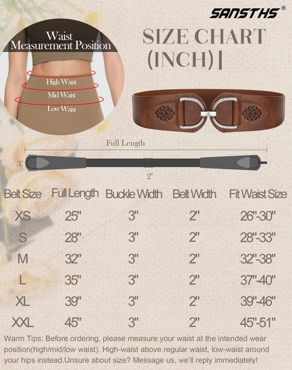 SANSTHS Vintage Women Stretchy Wide Belt Chunky Buckle Elastic Wide Waist Belts for Dresses Coats, Coffee XXL
