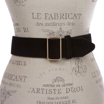 Beltiscool Women's 2" Wide High Waist Pull-Through Prong-less No Holes Plain Suede Dress Belt, Black | s/m 29"~32"