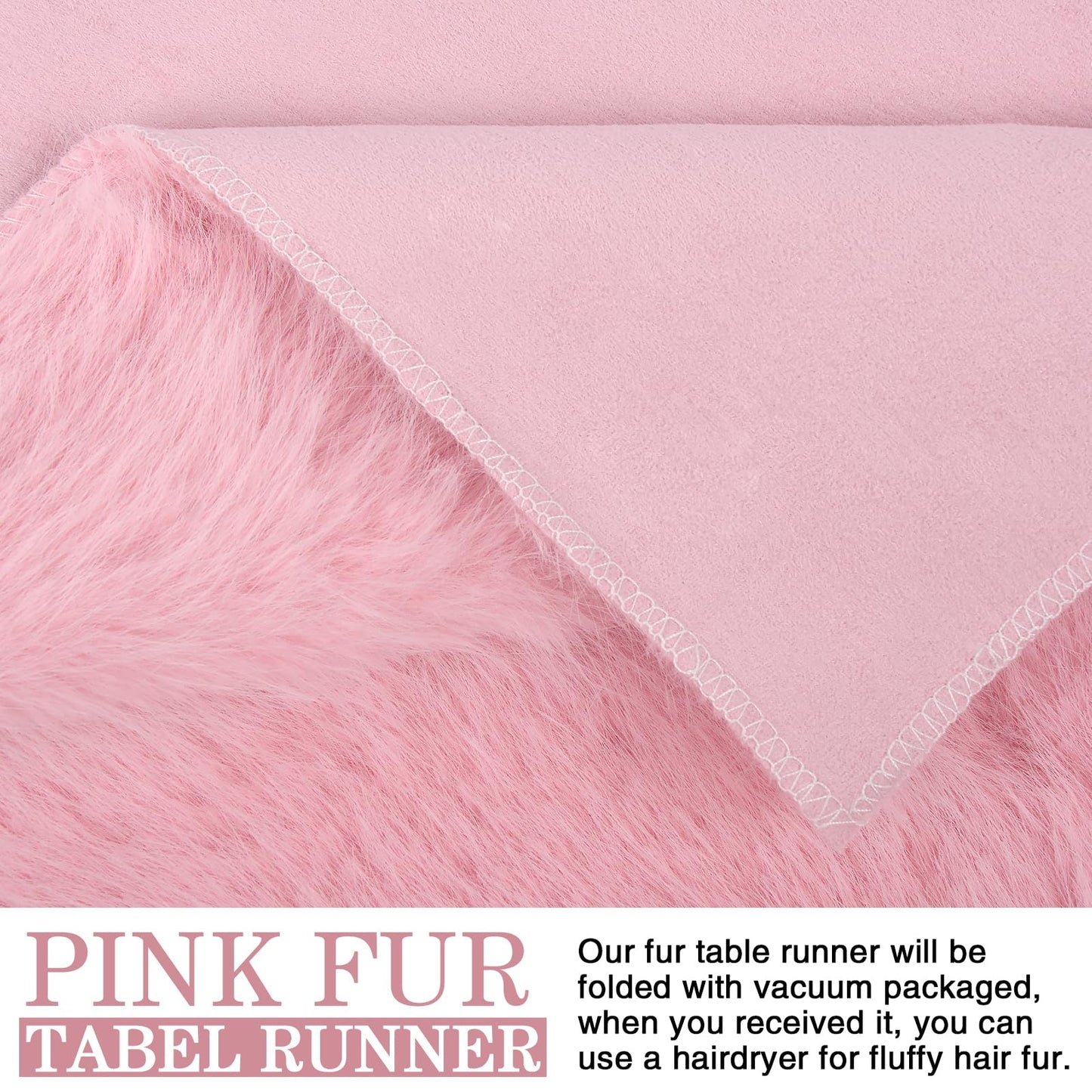 tiosggd Pink Table Runner 12x36 inch, Soft Fluffy Faux Fur Dresser Scarf for Bedroom, Coffee Table, Small Nightstand Cover, Pastel Pink Home Decor for Spring, Birthday, Wedding, Bridal Shower Party