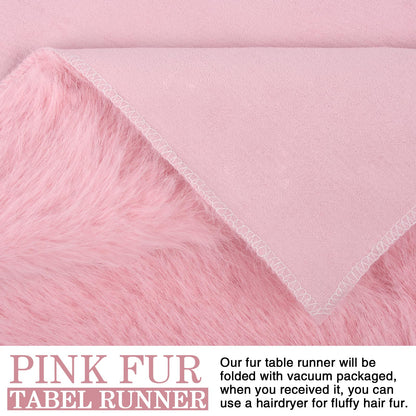 tiosggd Pink Table Runner 12x36 inch, Soft Fluffy Faux Fur Dresser Scarf for Bedroom, Coffee Table, Small Nightstand Cover, Pastel Pink Home Decor for Spring, Birthday, Wedding, Bridal Shower Party