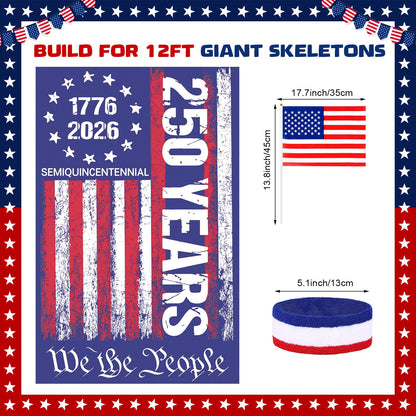 MUDEREK Light Up American Flag Cape for 12 ft Skeleton – Patriotic Independence Day Accessories, LED 250th Anniversary Giant Skeleton Costume Cloth for 4th of July Outdoor Decorations