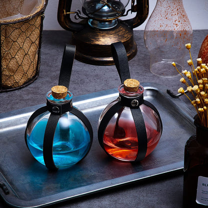 Patelai 6 Pcs Halloween Glass Potion Bottles with Belt Cork Renaissance Witch Costume Accessories Witch Props Potion Bottle for Halloween Party Decor Cosplay DIY Crafts Gift (Black)