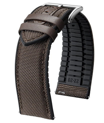 BINLUN Nylon Silicone Watch Bands 18mm 19mm 20mm 21mm 22mm Quick Release Canvas Rubber Hybrid Watch Strap Replacement Watchband for Men Women 9 Colors Silver/Black Buckle(Dark Brown-Silver,19mm)