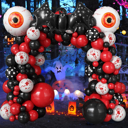 Halloween Balloons Garland Arch Kit, 94pcs Red Black White Polka Dot Balloons, Bloody Hand Print Balloon Eyeball Bat Mylar Balloon for Scream Creepy Gothic Halloween Horror Birthday Party Decorations