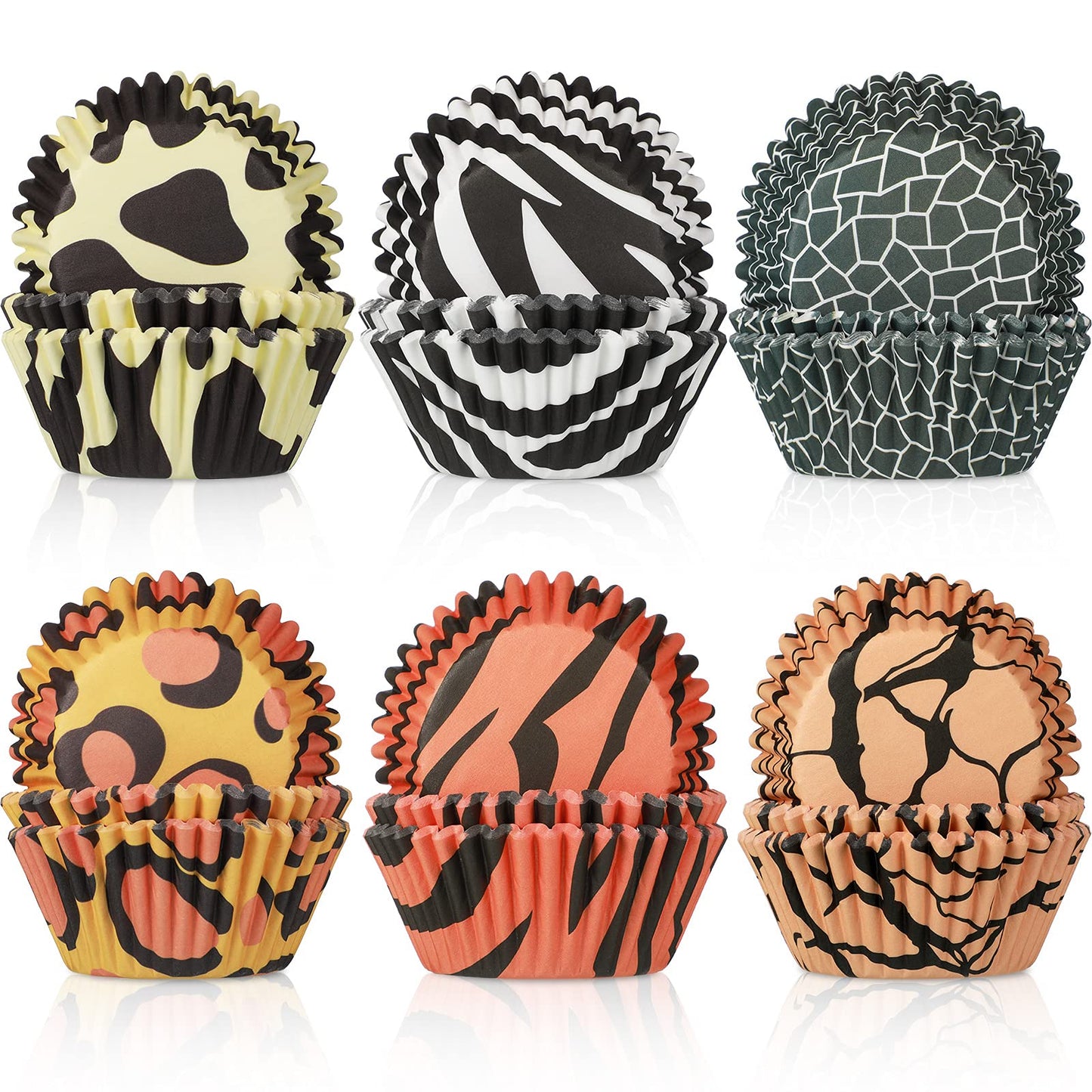 600 Count Animal Print Cupcake Liners Leopard Baking Cup Wrappers Zebra Giraffe Muffin Standard Sized Muffin Cupcake Decorations for Birthday Wedding Party Baby Shower Supplies(Chic Style)