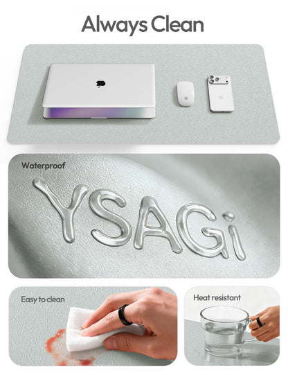 YSAGi Leather Desk Pad Protector, Office Desk Mat, Large Mouse Pad, Non-Slip PU Leather Desk Blotter, Laptop Desk Pad, Waterproof Desk Writing Pad for Office and Home (Silver, 47" x 17")