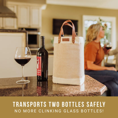 LEGACY - a Picnic Time brand - Pinot Jute 2 Bottle Insulated Wine Bag - Wine Tote Bag - Wine Gift Bag, (Beige)