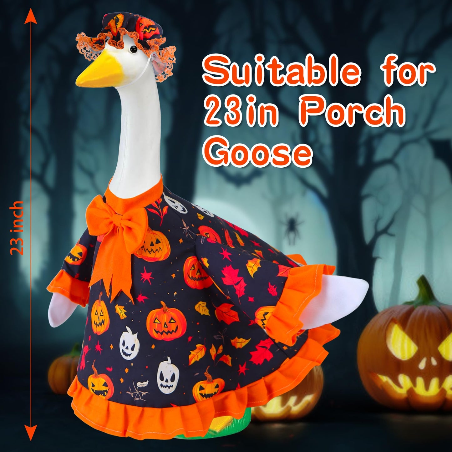 Muximud Halloween Goose Outfit for Porch Goose 23" Cement Statue Clothing - Halloween Outdoor Decoration for Patio Yard Lawn