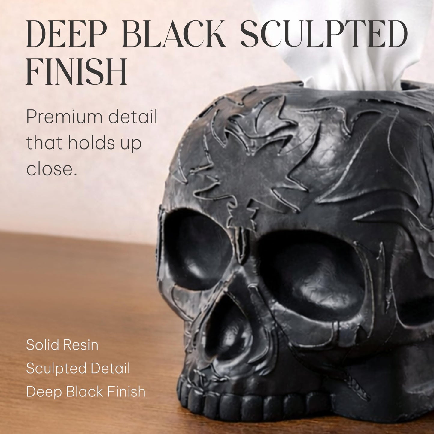 Death Decor Gothic Skull Tissue Box Cover – Heavyweight Square Tissue Holder – Won’t Move When Pulling a Tissue – Black Home & Bathroom Décor – Home Gift for Women & Men, Goth, Horror