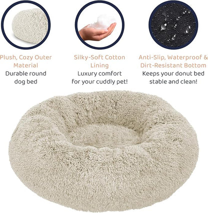 Donut Dog Bed - Premium Comfort for Anxiety Relief - Fluffy & Calming Design with Ultra-Plush Support | Cozy Round Dog Bed with Super Soft Circle Style (Cream, Large)