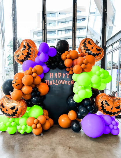 Halloween Balloons Garland Arch Kit,126pcs DIY Halloween Party Balloon With Black,Orange,Purple,Fruit Green,Confetti,Balloons,Boo,Spider,Pumpkin Foil Balloon for HalloweenParty Decorations Indoor