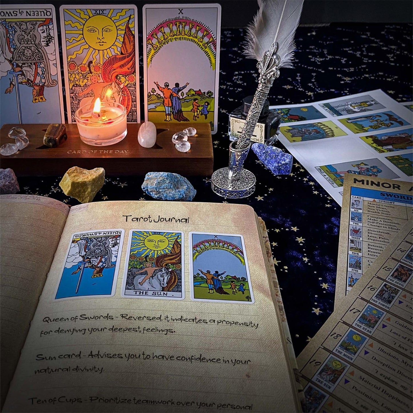 Joyppy 336 Pcs Tarot Stickers - 2.5" x 1.4" (6.3 cm x 3.6 cm) - 4 Sets RWS Full Deck Tarot Card Stickers for Tarot Journal & Planner - Tarot Cheat Sheets Included for Quick Learning & Spreads…