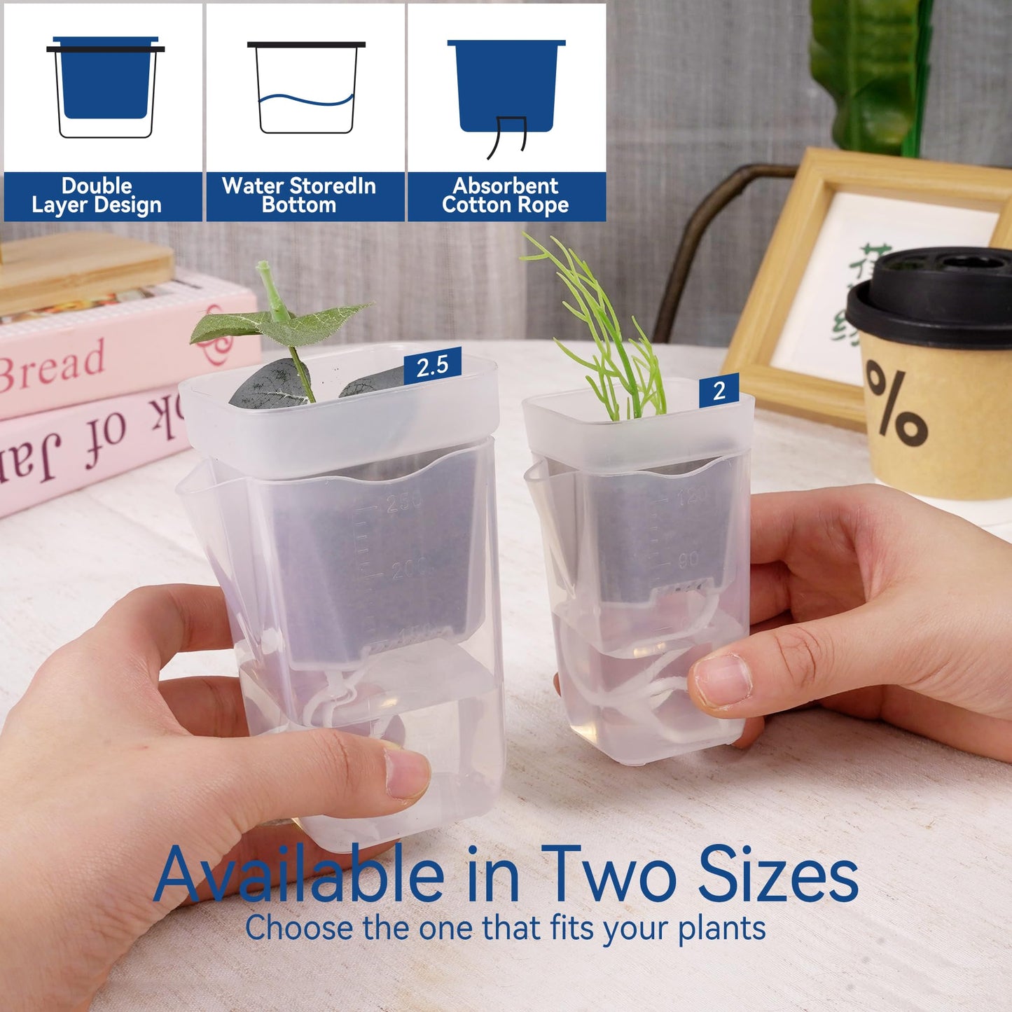 sunanday 16 Pack 2.5" Medium Self Watering Pots for Indoor Plants, Small Clear Plastic Planters,Self Watering Planters Garden Flower Pots for African Violet, Hoya, Seedlings, Cuttings &Semi-Hydro