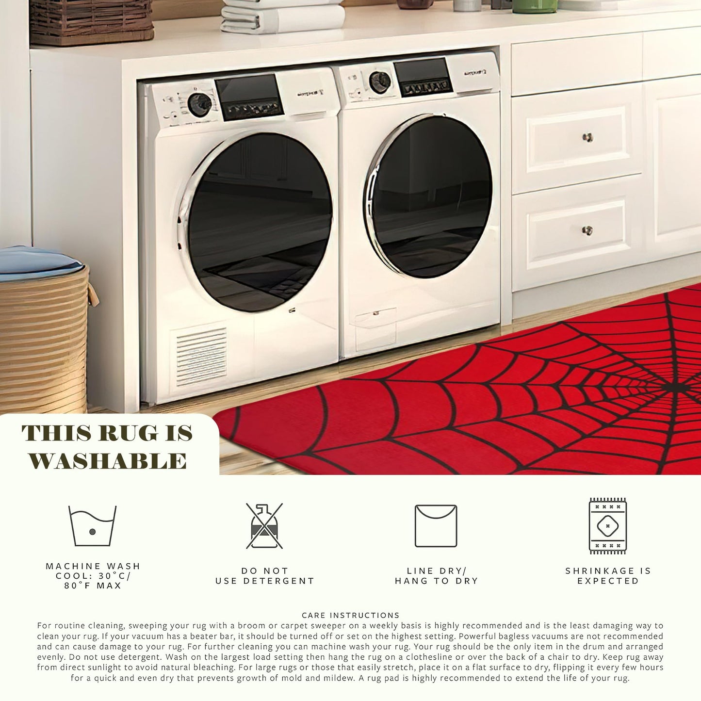 Red Spider Web Area Rug, 5x7 Indoor Area Rugs Washable Rugs for Living Room Carpet, Farmhouse Non Slip Carpet for for Bedroom Laundry Room Kitchen Non Slip Soft Low-Pile