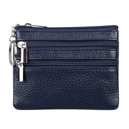 Women's Genuine Leather Coin Purse Mini Pouch Change Wallet with Keychain, navyblue