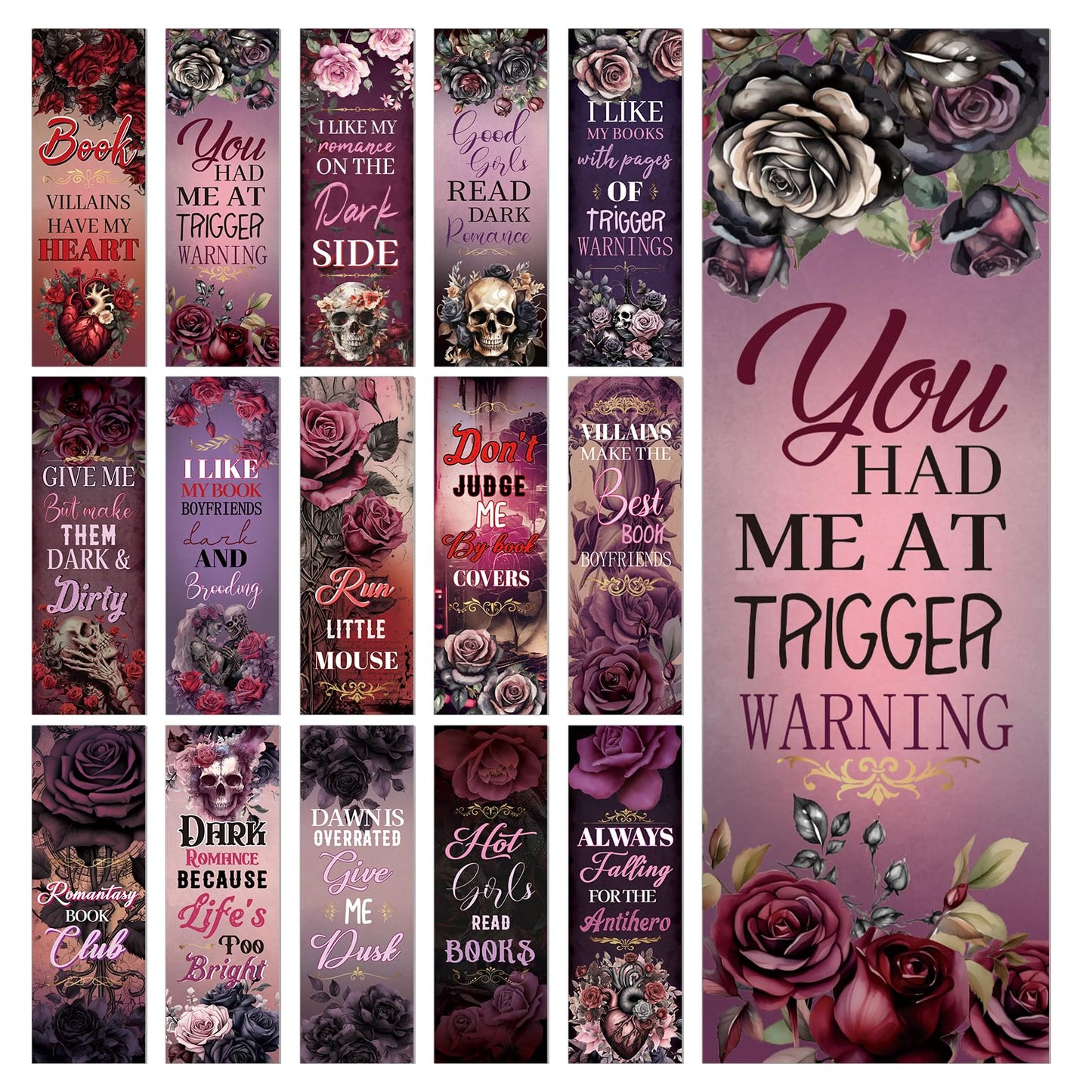 Wxiben Dark Romance Bookmark Gifts - 150 Pcs Dark Romance Merch Book Marks Skull Flower Bookmarks Page Marker Clip Gift for Women Men Book Lover Students Teachers Bookish Bookworm Reading