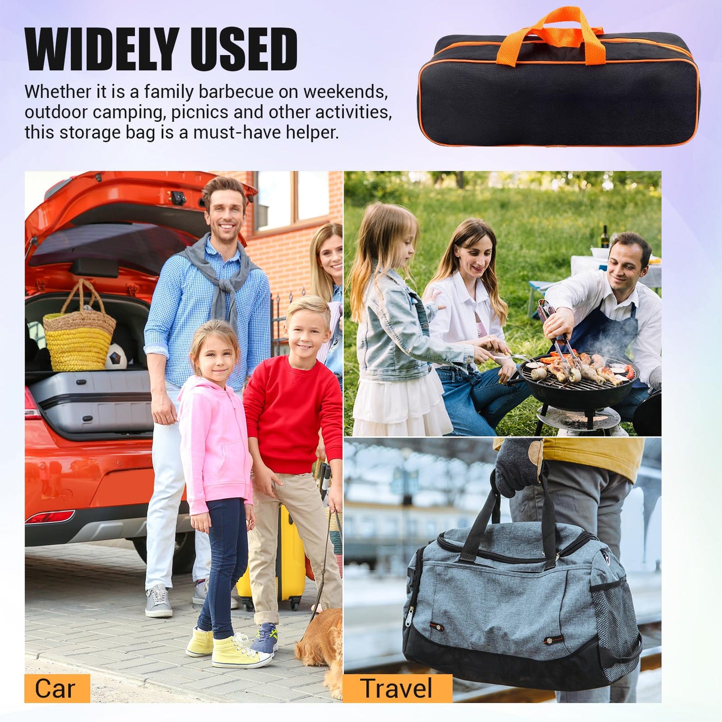 LCJAOF 1 Pcs Grill Utensil Storage Bag, Extra Large Oxford Fabric Grilling Accessory Bag for BBQ, Portable Barbecue Tool Bag for Camping Hiking（Orange 14.7 x 4.7 x 5.1 in）