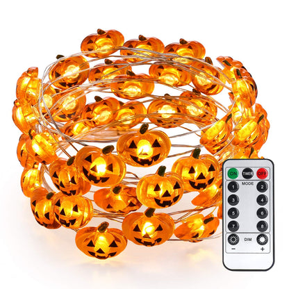 Brizled Pumpkin Halloween String Lights - 40 LED, 13.12ft, 8 Modes with Remote & Timer, Flexible Copper Wire Jack-O-Lantern Lights for Warm White Halloween Party Decorations