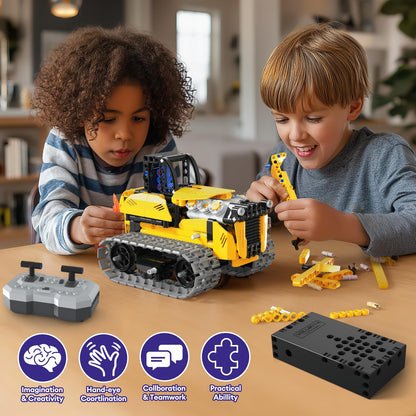 LECPOP 5 in 1 STEM Robot Toy Building Kit, 452 PCS Blocks App & Remote Control Engineering Toys Robotics for Kids Ages 8-12, RC Bulldozer Erector Sets for Boys Girls 6 7 9 10 11 13 14+ Birthday Gifts